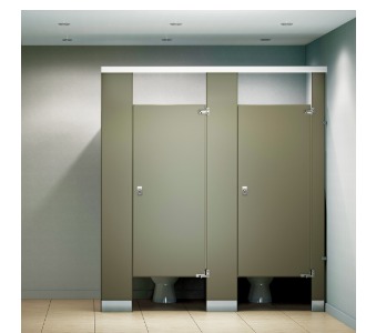 Overhead braced toilet partitions with continuous headrail